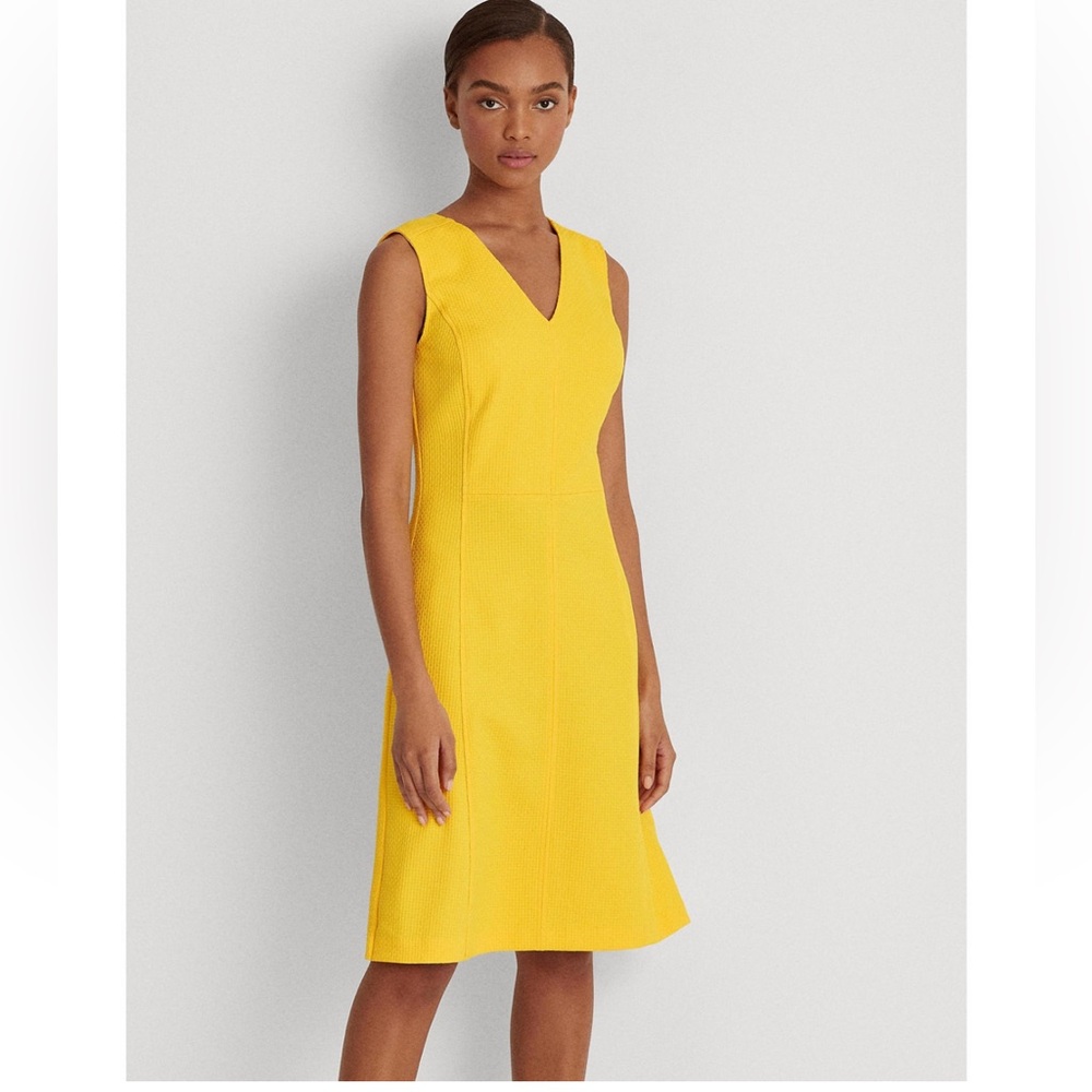 Lauren Ralph Lauren A-line textured Yellow Sleeveless V-Neck Dress 8P